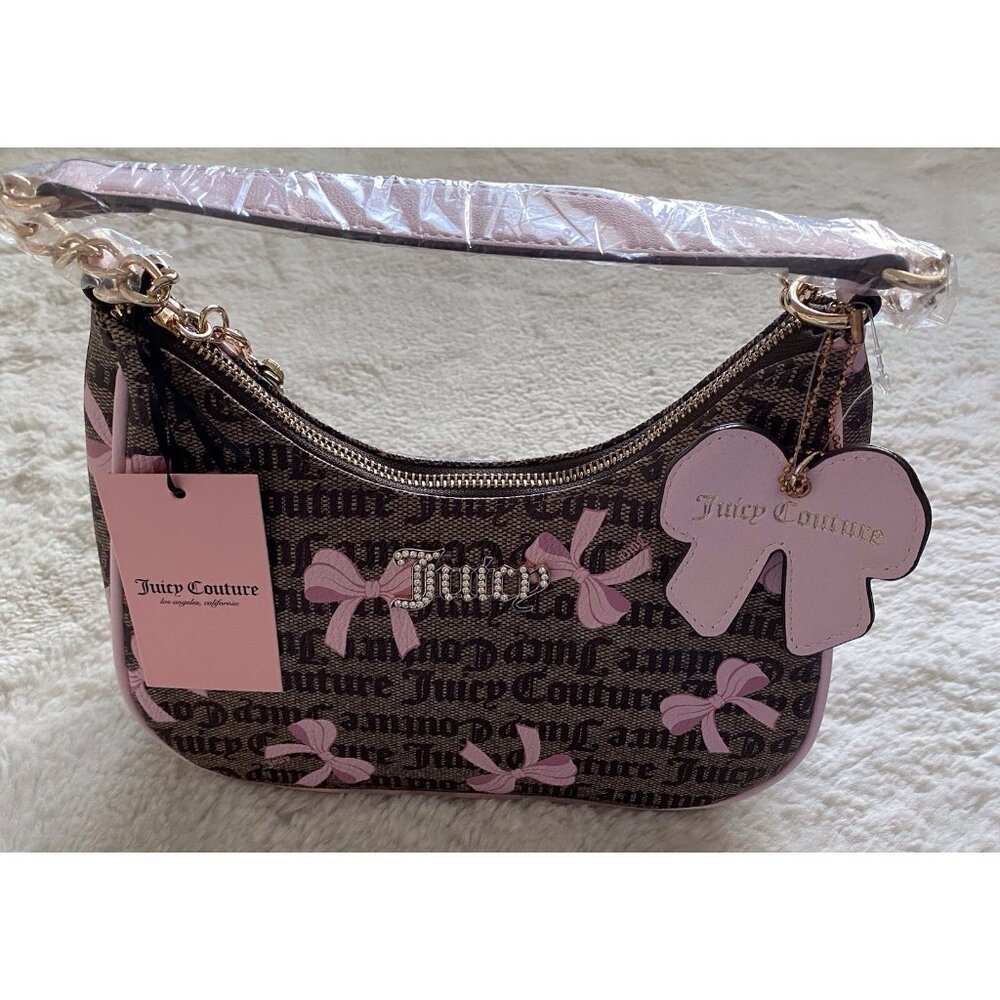 Juicy Couture Brown Monogram Shoulder Bag with Pink Bows, coho